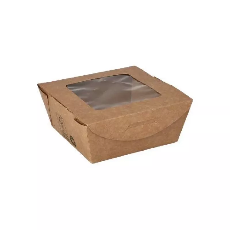 Papstar 87250 Recipiente desechable para alimentos de cartón con recubrimiento PLA, marrón, 750 ml, 50 unidades