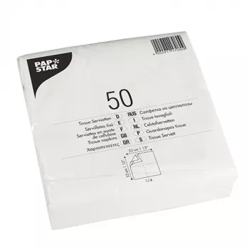 PAPSTAR servilletas de comida, 330 x 330 mm, 2 capas, tissue blanco, plegado 1/4, 250 uds. 17080