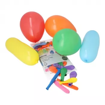 PAPSTAR set de 50 globos de fiesta en colores y formas surtidos, látex de caucho natural, redondos y globos de modelar, biodegradable 18674