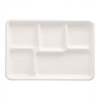 PAPSTAR bandeja de menú de caña de azúcar pure, 5 compartimentos, blanca, compostable, 1 ud. (89881)