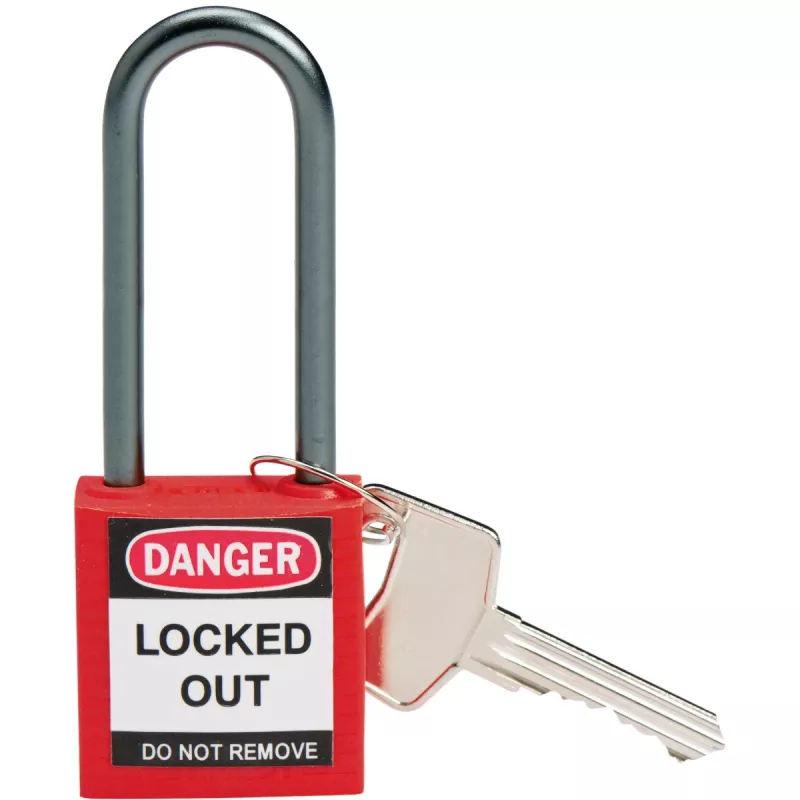 Brady candado de seguridad compacto nailon rojo, 50 mm de altura de arco, arco de aluminio de 4,7 mm, ¿igualado? No, no igualado, pack de 6 (814136)