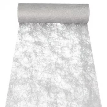 PAPSTAR Sizoflor camino de mesa y cinta decorativa, plata, 25 m x 30 cm, resistente al agua, 75% poliéster / 25% poliamida 37064