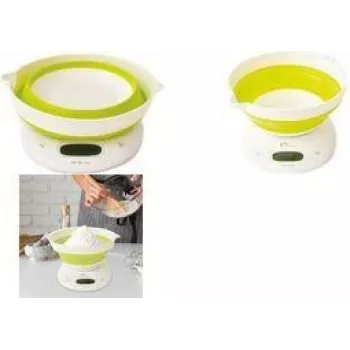 Little Balance LB 8064 balanza de cocina plegable con bol, blanco/verde claro, 5 kg