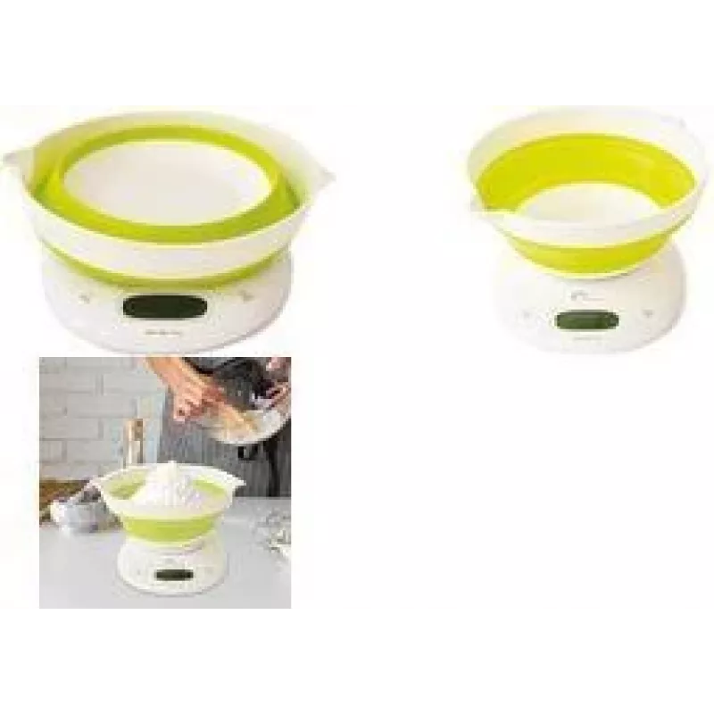 Little Balance LB 8064 balanza de cocina plegable con bol, blanco/verde claro, 5 kg