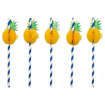 PAPSTAR pajitas de papel de piña, 200 mm, azul/blanco, 250 uds. (87780)