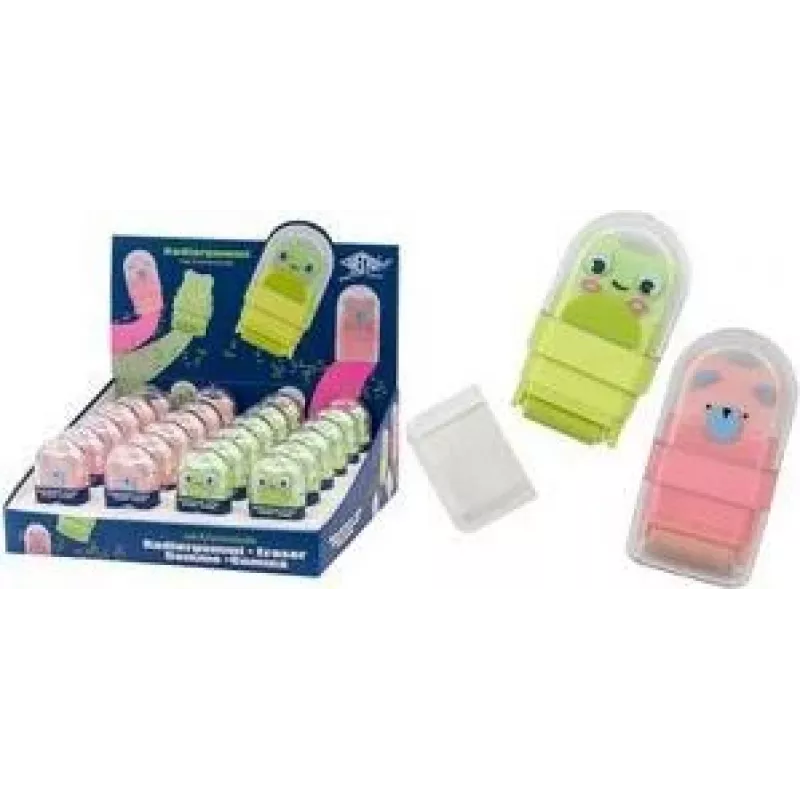 WEDO Clean Animal expositor de gomas de borrar de plástico, diseño rana y oso, 24 uds. 5998399