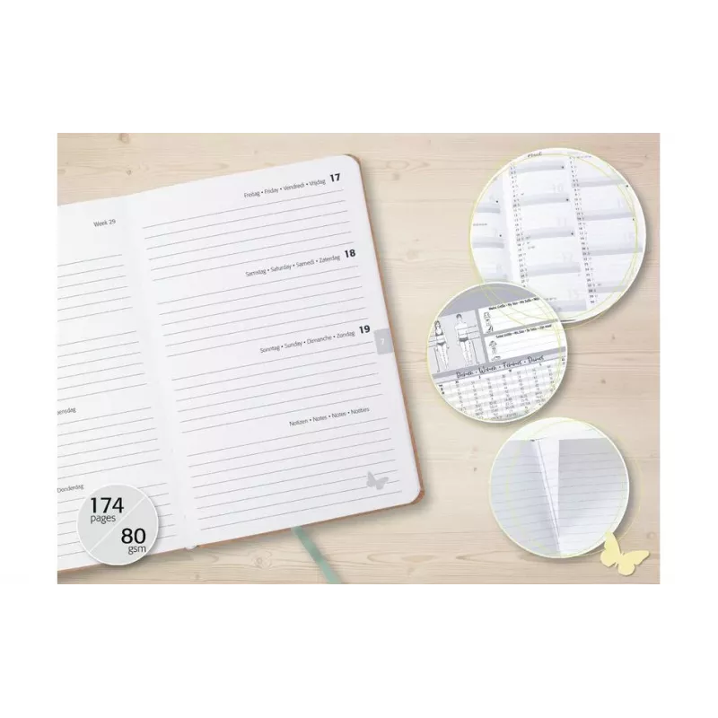 SIGEL agenda semanal Pure Sparkle Leaves planta 2026 multicolor - A6 (J6802)