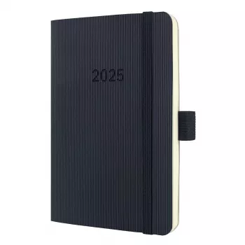 Agenda semanal SIGEL Conceptum 2025 A6 negra piel sintética encuadernada con hilo con lazo para bolígrafo, 2 cintas de lectura, bolsillo y compartimento para tarjetas C2523