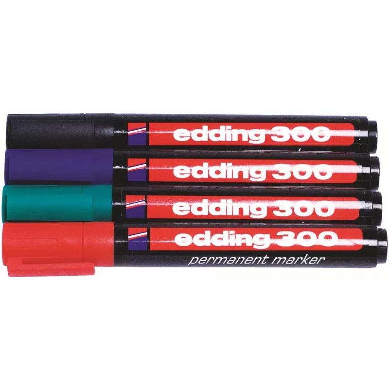 Edding 300-E4 Set de rotuladores, 4 uds., negro/azul/verde/rojo 4-300-4
