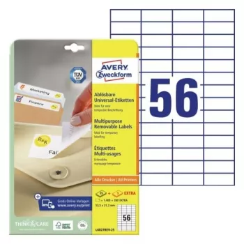 AVERY Zweckform Etiquetas universales 52,5 x 21,2 mm blancas despegables con margen ProNature 25 hojas (L6027REV-25)