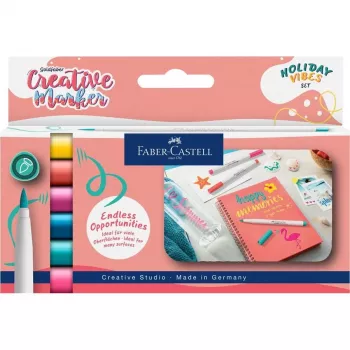 Faber-Castell Goldfaber Creative Marker Set, 6 colores diferentes, Holiday Vibes Edition, tinta a base de agua, punta pincel 161013