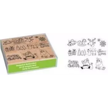 HEYDA Xmas Patches Set de sellos decorativos, 12 sellos de madera diferentes en caja de almacenamiento transparente 204888680