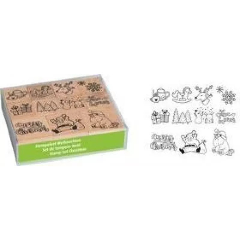 HEYDA Xmas Patches Set de sellos decorativos, 12 sellos de madera diferentes en caja de almacenamiento transparente 204888680