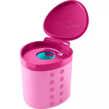 FABER-CASTELL Grippy Sacapuntas, rosa con protección de cuchilla, seguro para niños, mecanismo de clic - 1 ud. (181795)