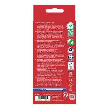Faber-Castell Colour GRIP Lápices de colores triangulares, colores surtidos, 10 uds., zona Soft-Grip, mina irrompible de 3,3 mm, barniz a base de agua, estuche promocional 201585