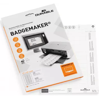 DURABLE BADGEMAKER® Etiquetas insertables 67 x 17 mm, blancas, 400 etiquetas, hojas A4, para impresoras de inyección de tinta y láser 146102