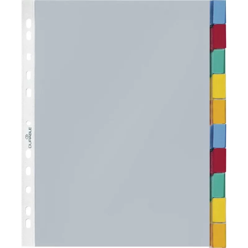 DURABLE Índice de fundas A4, 10 partes, pestañas de colores surtidos, polipropileno 663219