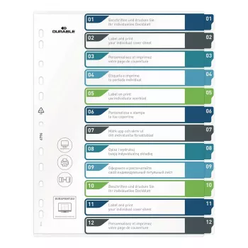 DURABLE 679627 Índice A4+ polipropileno liso, multicolor, vertical, 0,27 mm, perforación universal de 11 agujeros