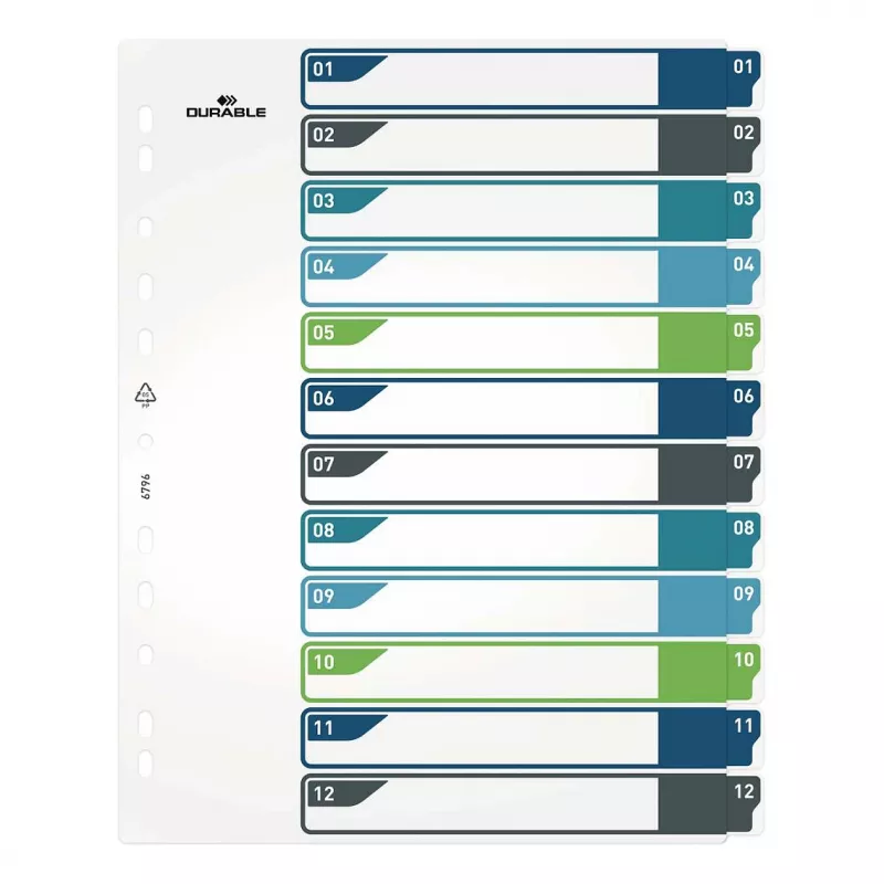 DURABLE 679627 Índice A4+ polipropileno liso, multicolor, vertical, 0,27 mm, perforación universal de 11 agujeros