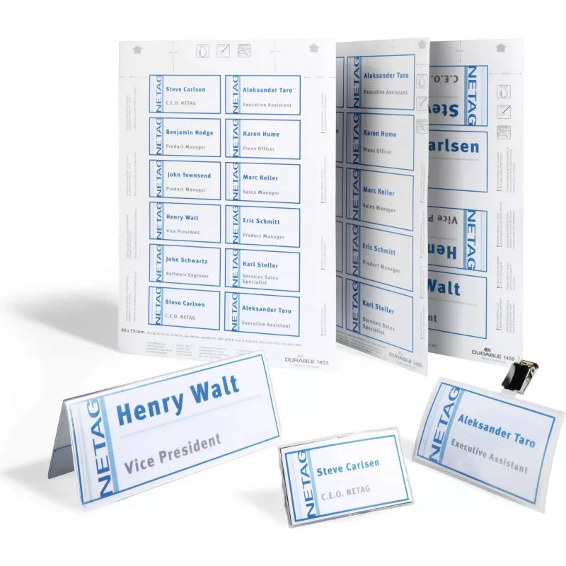 DURABLE BADGEMAKER Etiquetas insertables 30 x 65 mm, blancas, 100 insertos (20 hojas con 5 cada una) 142302