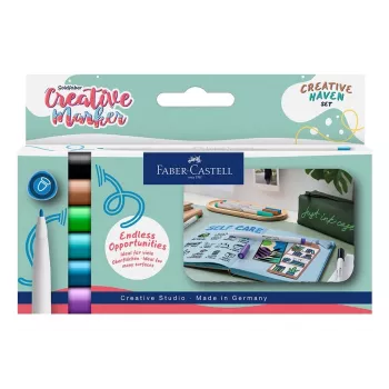 Faber-Castell Goldfaber Creative Set de rotuladores Creative Haven, 6 colores diferentes, tinta a base de agua, punta pincel 160603