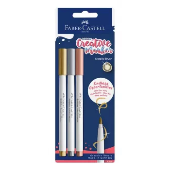 Faber-Castell Goldfaber Creative Set de rotuladores, 3 colores diferentes, tinta pigmentada a base de agua, inodoro, resistente al roce, resistente a salpicaduras, blíster 161005