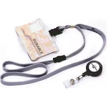 DURABLE Portatarjetas ID con clip giratorio, transparente, para 1 tarjeta, pack de 25 811819