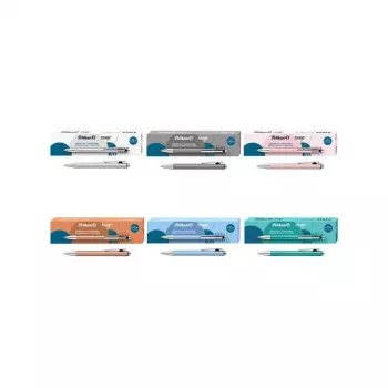 Pelikan Snap Metallic Bolígrafo, cuerpo de aluminio con brillo perlado plateado, tinta azul, medio 400208064