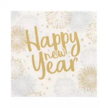 PAPSTAR Happy New Year Servilletas 330 x 330 mm, 3 capas, plegado 1/4, pack de 20 89772
