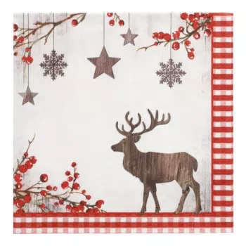 PAPSTAR Servilletas motivo navideño X-mas Deer 400 x 400 mm, impresas, plegado 1/4, 3 capas - 1 unidad (37222)