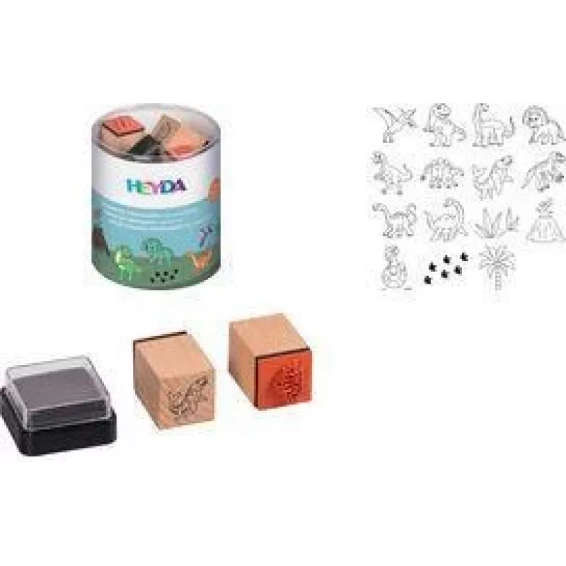 HEYDA Set de sellos de dinosaurios, 15 sellos transparentes en recipiente redondo 20-48 884 76