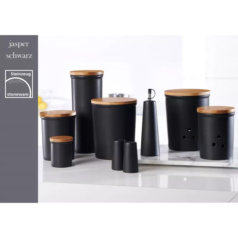 Ritzenhoff & Breker Jasper Tarro de conservación 1,6L gres con tapa de bambú, negro 415322