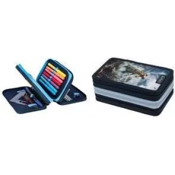 Herlitz TriCase Thunder Rex Estuche escolar, 31 piezas, poliéster, 3 compartimentos, 3 cremalleras 400205916