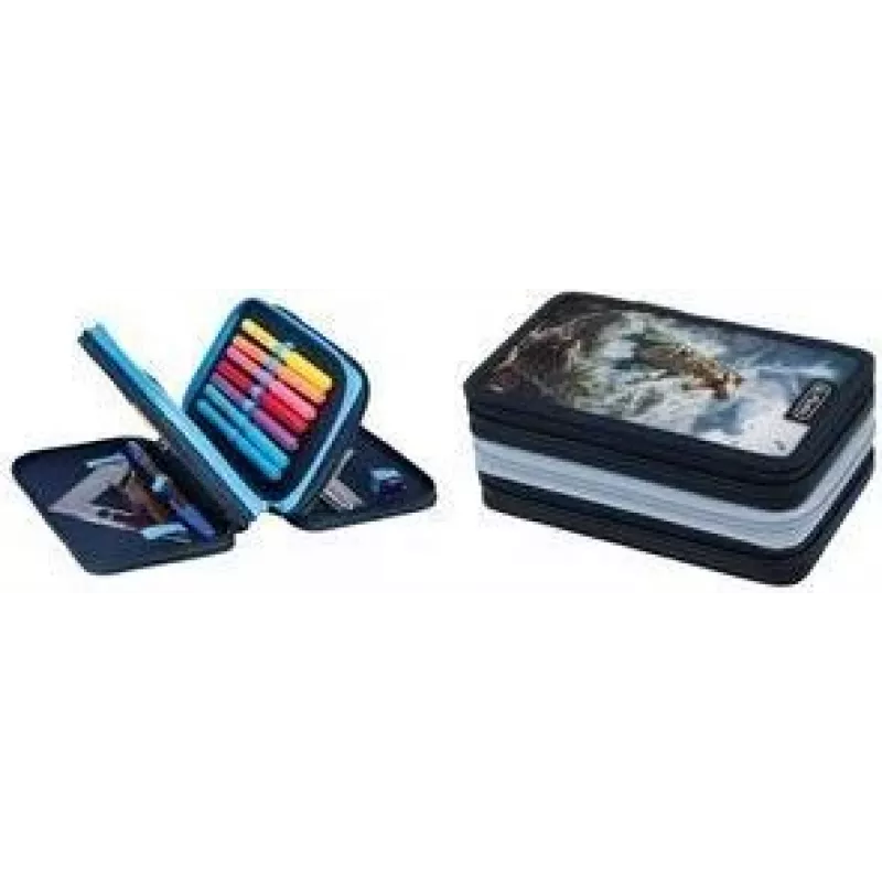 Herlitz TriCase Thunder Rex Estuche escolar, 31 piezas, poliéster, 3 compartimentos, 3 cremalleras 400205916