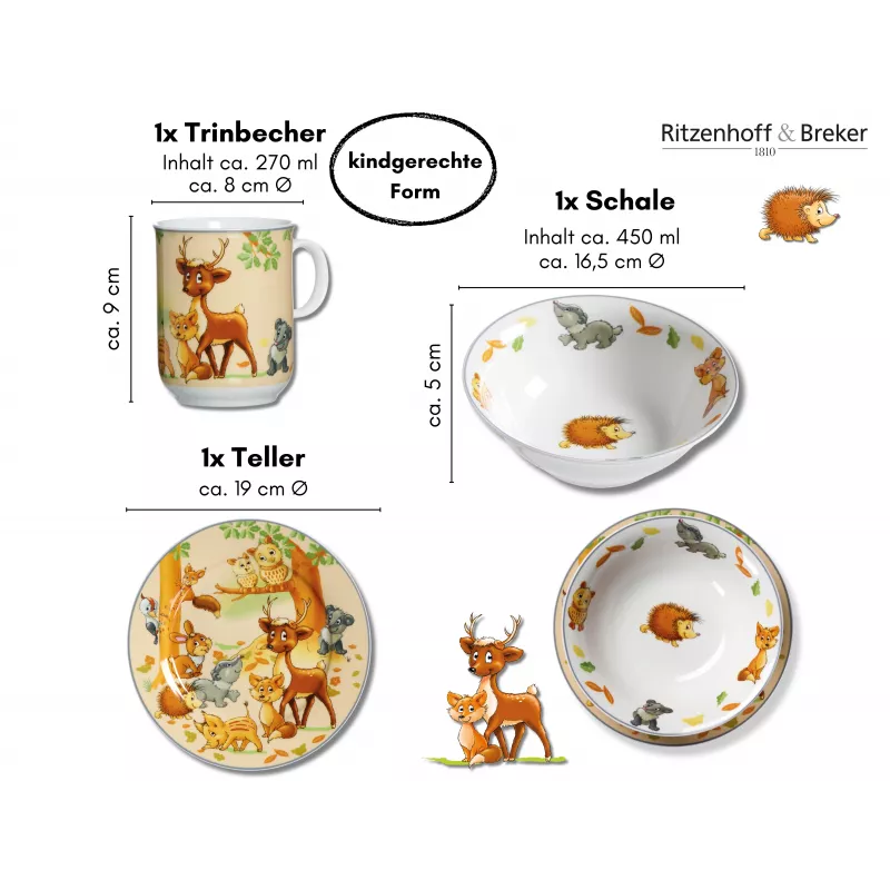 Ritzenhoff & Breker vajilla infantil set animales del bosque, 3 piezas (422412)