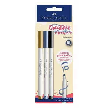 Faber-Castell Goldfaber Creative rotuladores set, 3 uds., base agua, punta pincel, varios colores (negro, gris, blanco), blíster 160905