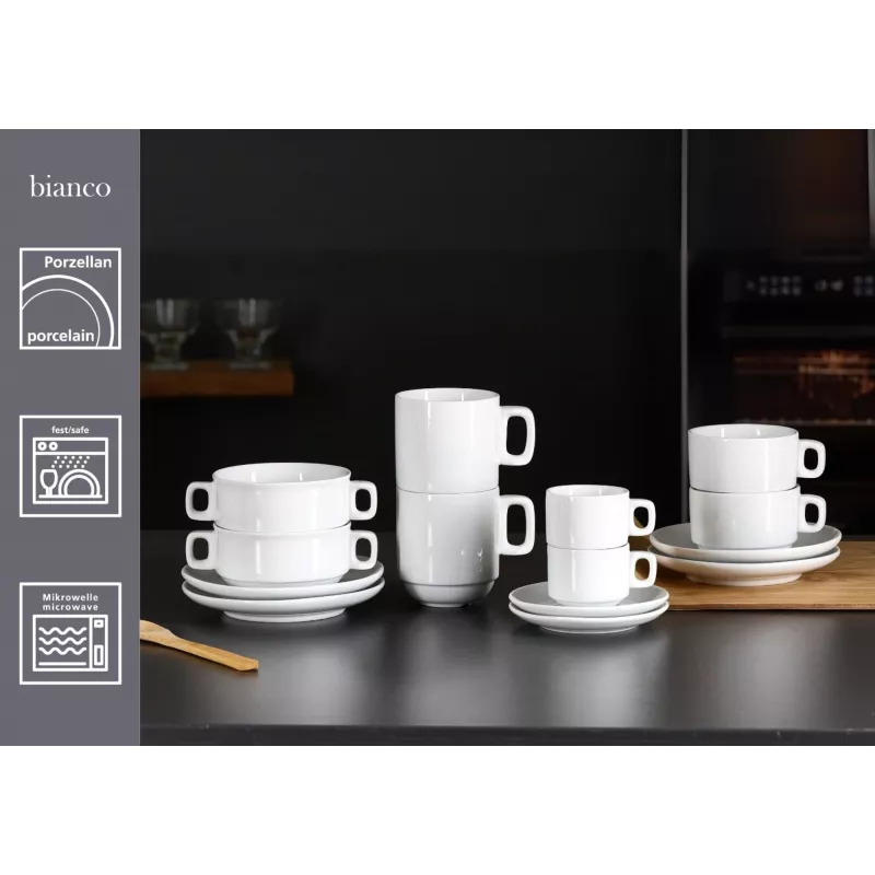 Ritzenhoff & Breker BIANCO tazas de café de porcelana blancas, 245 ml, set de 6, apilables, aptas para lavavajillas y microondas 429848