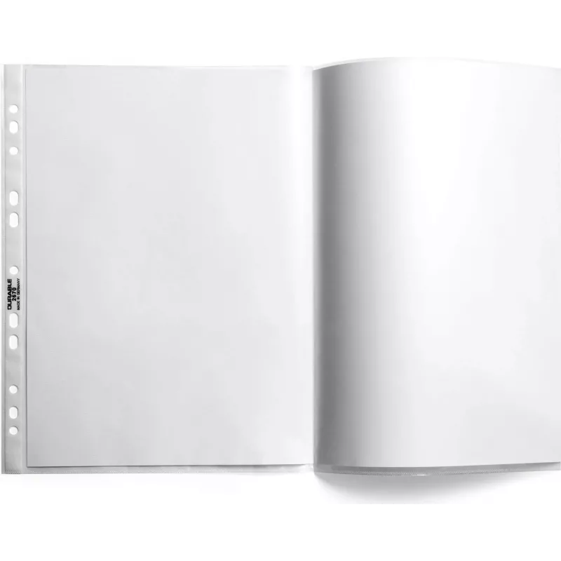 DURABLE BUSINESS Fundas de documentos a prueba de copias A3, polipropileno, apertura superior, perforación universal, pack de 50, cristal transparente 267019