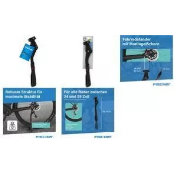 FISCHER Pata de cabra para bicicleta de aluminio negro 24-28 pulgadas ajustable trasera 50323:FISCHER