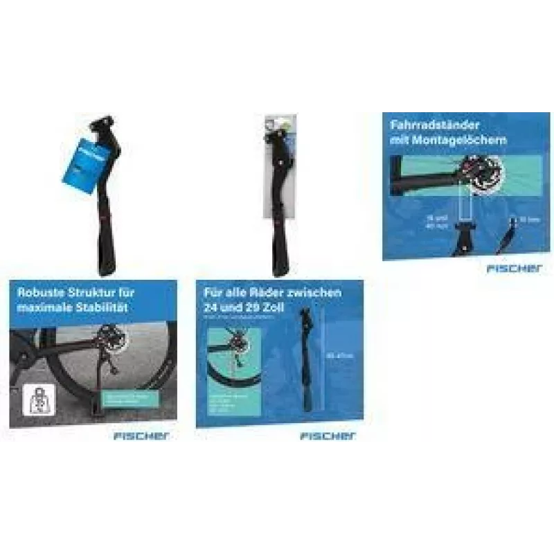 FISCHER Pata de cabra para bicicleta de aluminio negro 24-28 pulgadas ajustable trasera 50323:FISCHER