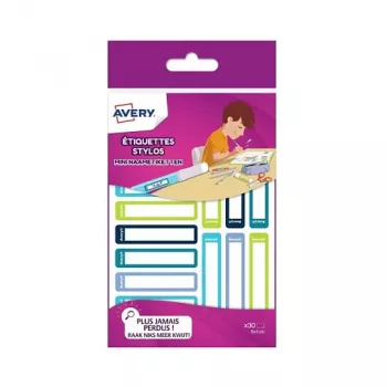AVERY Etiquetas para bolígrafos, papel, 10 x 50 mm, marcos de color, esquinas redondeadas, escritura a mano, adhesión permanente - 30 etiquetas (RESMI30G)