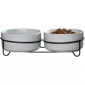 Ritzenhoff & Breker TARO Set de comedero doble para perro, 880 ml, gres gris con soporte de metal negro 450521