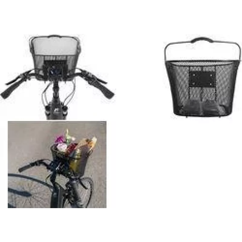 FISCHER E-Bike PLUS Cesta de manillar, alambre de acero de malla fina, negro, cierre rápido, 5 kg 50653