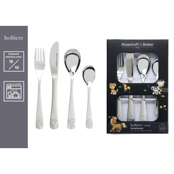 Ritzenhoff & Breker Cubertería infantil HOFTIERE, 4 piezas, acero inoxidable con motivos de animales de granja 819144
