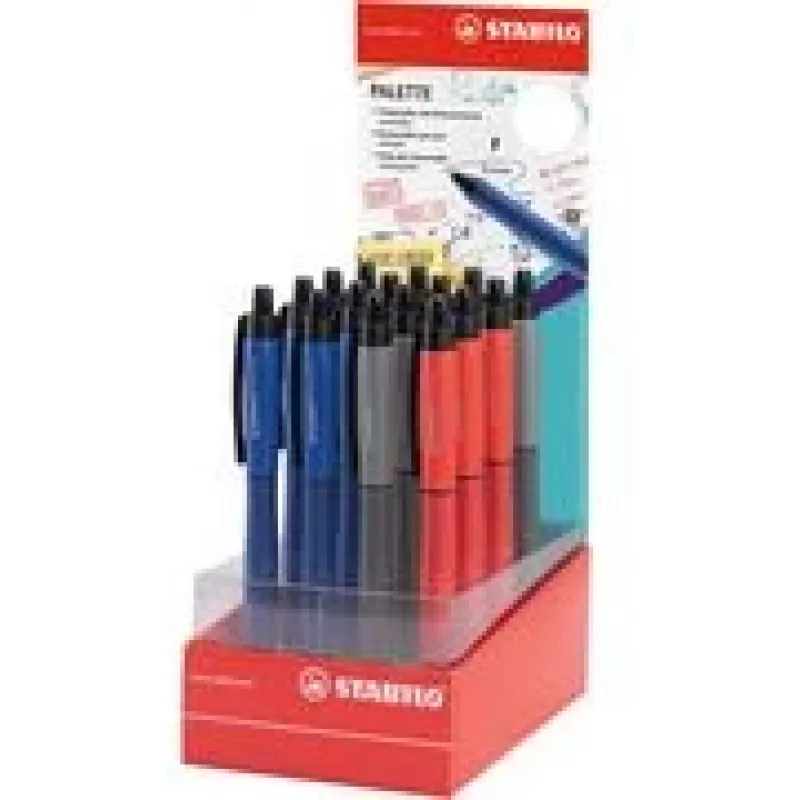 STABILO Palette Expositor de mostrador de bolígrafos roller, 16 bolígrafos de tinta gel variados, 0,4 mm retráctil, punta metálica 268/16-01
