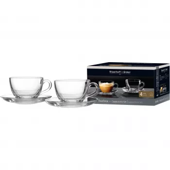 Ritzenhoff & Breker BARISTA Set de capuchino, 4 piezas, vidrio transparente, tazas de 220 ml, apto para lavavajillas 822021