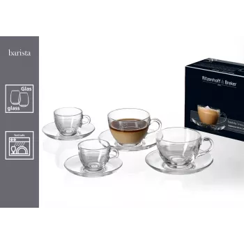 Ritzenhoff & Breker BARISTA Set de capuchino, 4 piezas, vidrio transparente, tazas de 220 ml, apto para lavavajillas 822021
