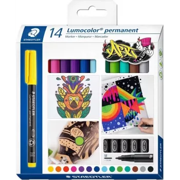 Staedtler Lumocolor Set de rotuladores permanentes 317 C14 - 14 colores diferentes, punta fina 0,6 mm