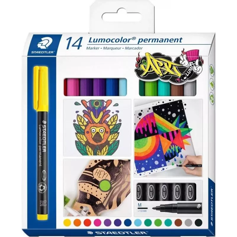 Staedtler Lumocolor Set de rotuladores permanentes 317 C14 - 14 colores diferentes, punta fina 0,6 mm