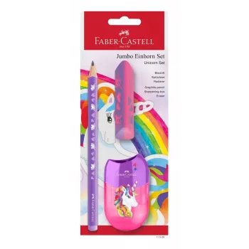Faber-Castell Einhorn Set de escritura Jumbo, violeta, 3 piezas, mina de 3 mm, forma triangular ergonómica 111528